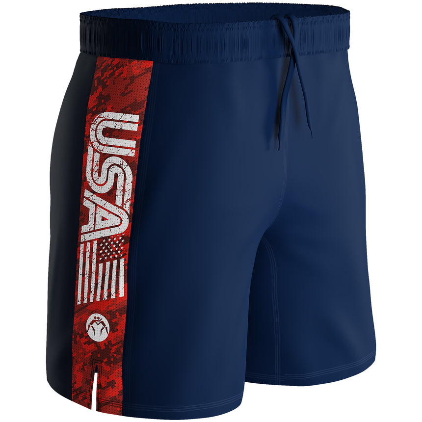 WrestlingMart USA SLANT FLAG Performance Wrestling Shorts