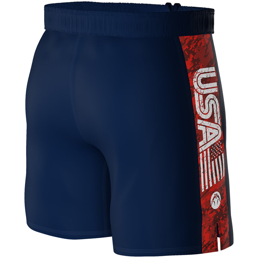 WrestlingMart USA SLANT FLAG Performance Wrestling Shorts