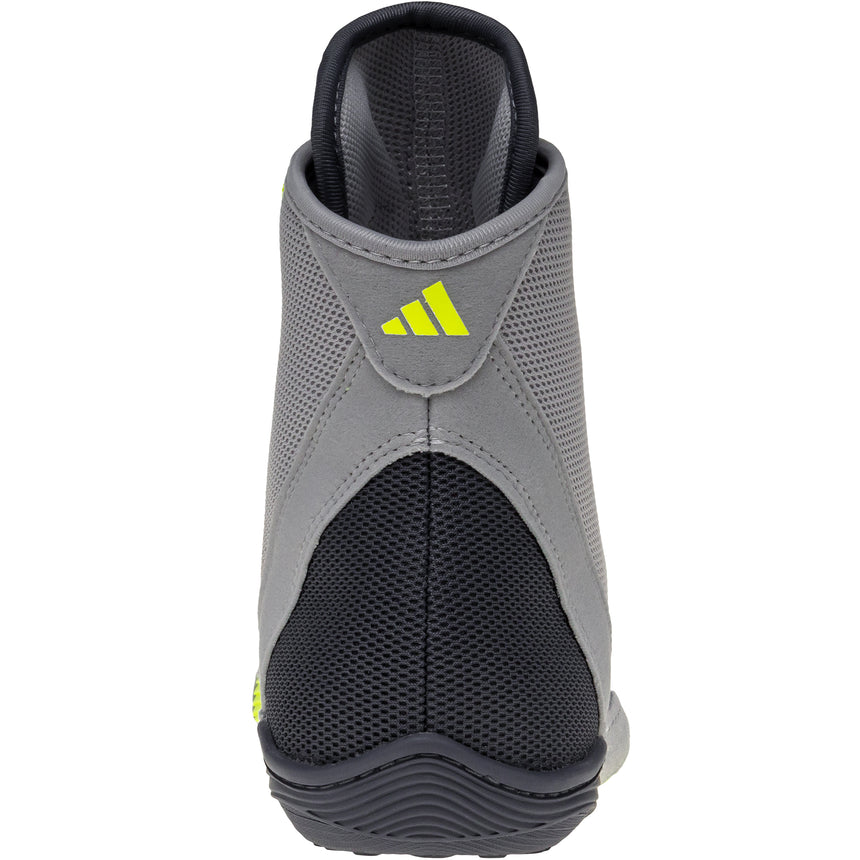 Adidas Adizero 7 Wrestling Shoes in Grey, Black, and Yellow back view