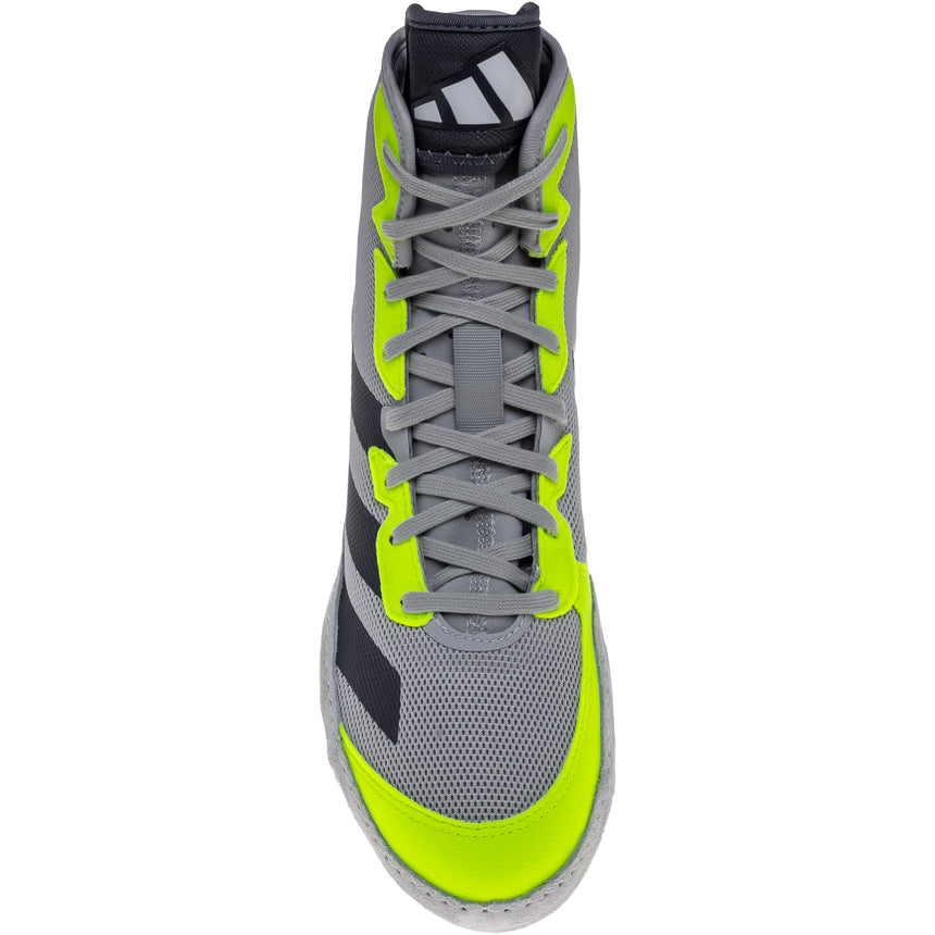 Adidas Adizero 7 Wrestling Shoes in Grey, Black, and Yellow top view