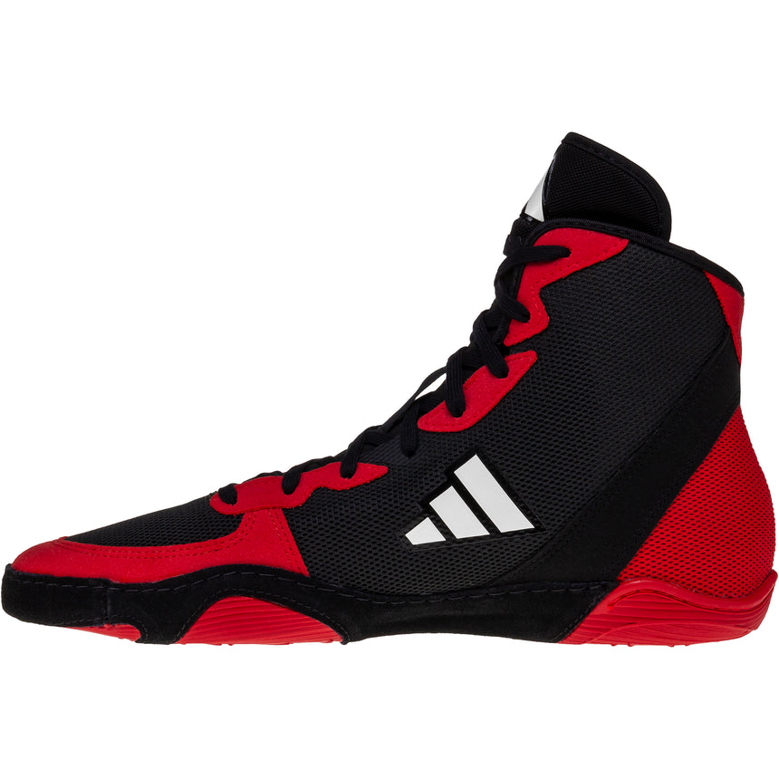 Adidas Adizero 7 Wrestling Shoes in Red, Black, and White side view 2