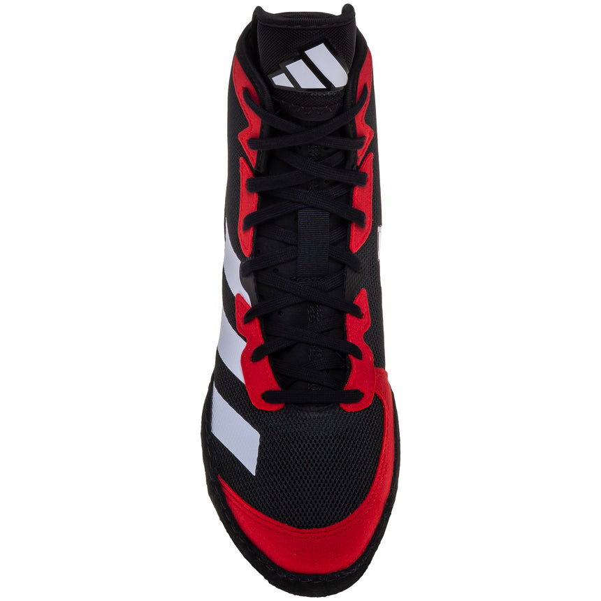Adidas Adizero 7 Wrestling Shoes in Red, Black, and White top view