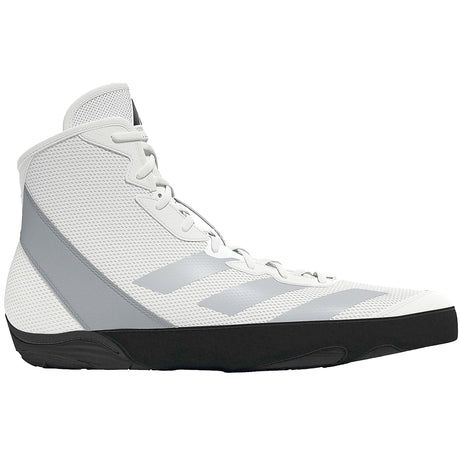 Adidas Adizero 2025 Edition Wrestling Shoes in White, Silver and Black side view