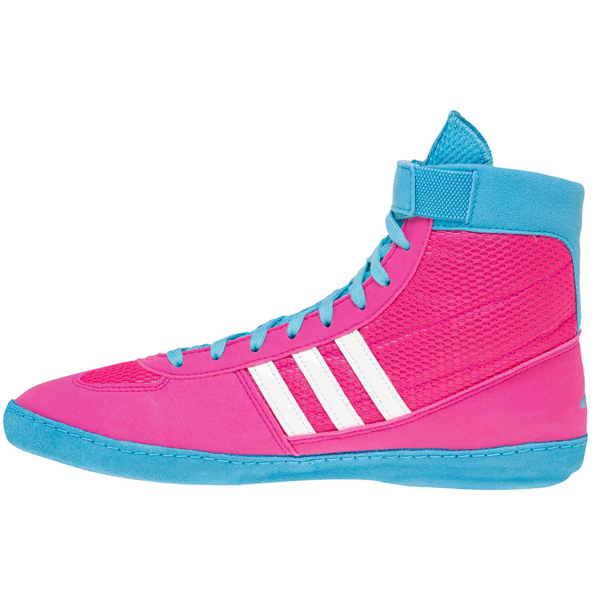 Adidas Combat Speed 4 Wrestling Shoes in Pink, White and Cyan side view 2