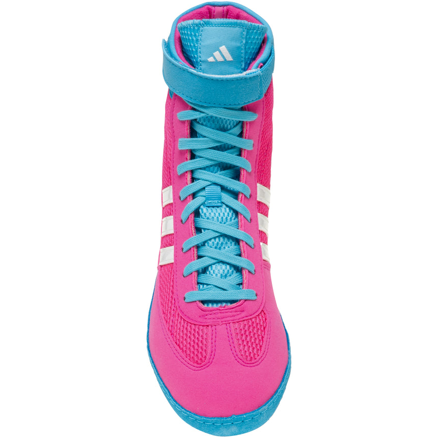 Adidas Combat Speed 4 Wrestling Shoes in Pink, White and Cyan top view