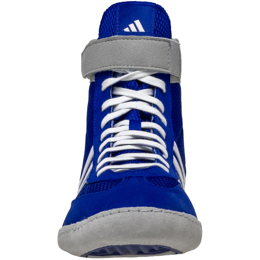 Adidas Combat Speed 4 Wrestling Shoes in Royal, White and Grey front view