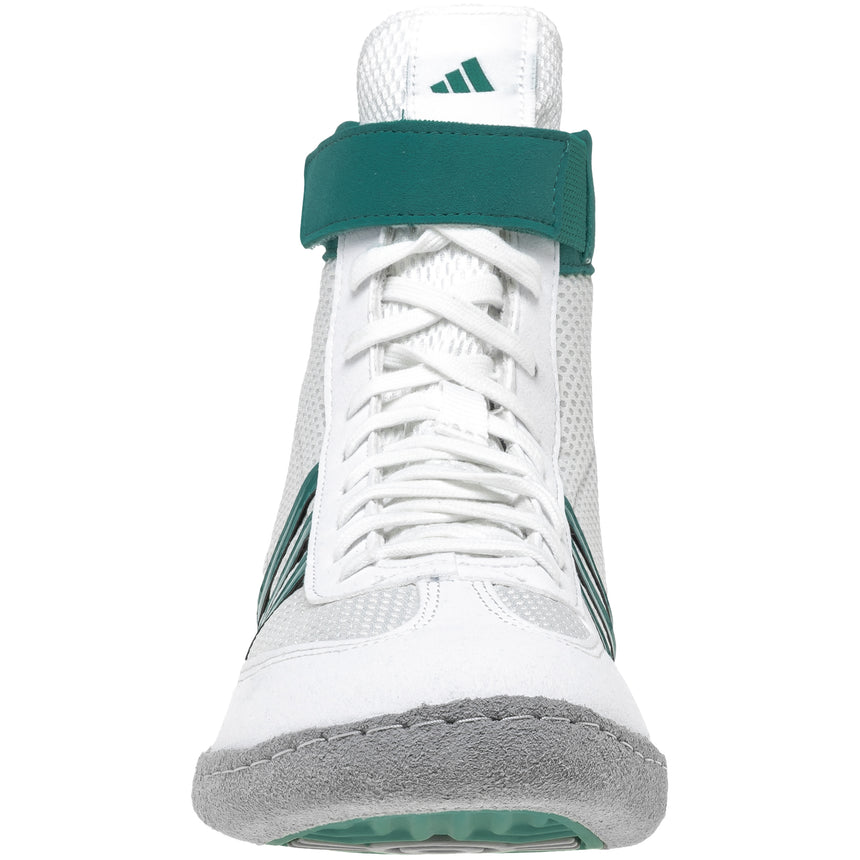 Adidas Combat Speed 4 Wrestling Shoes in White, Teal and Grey front view