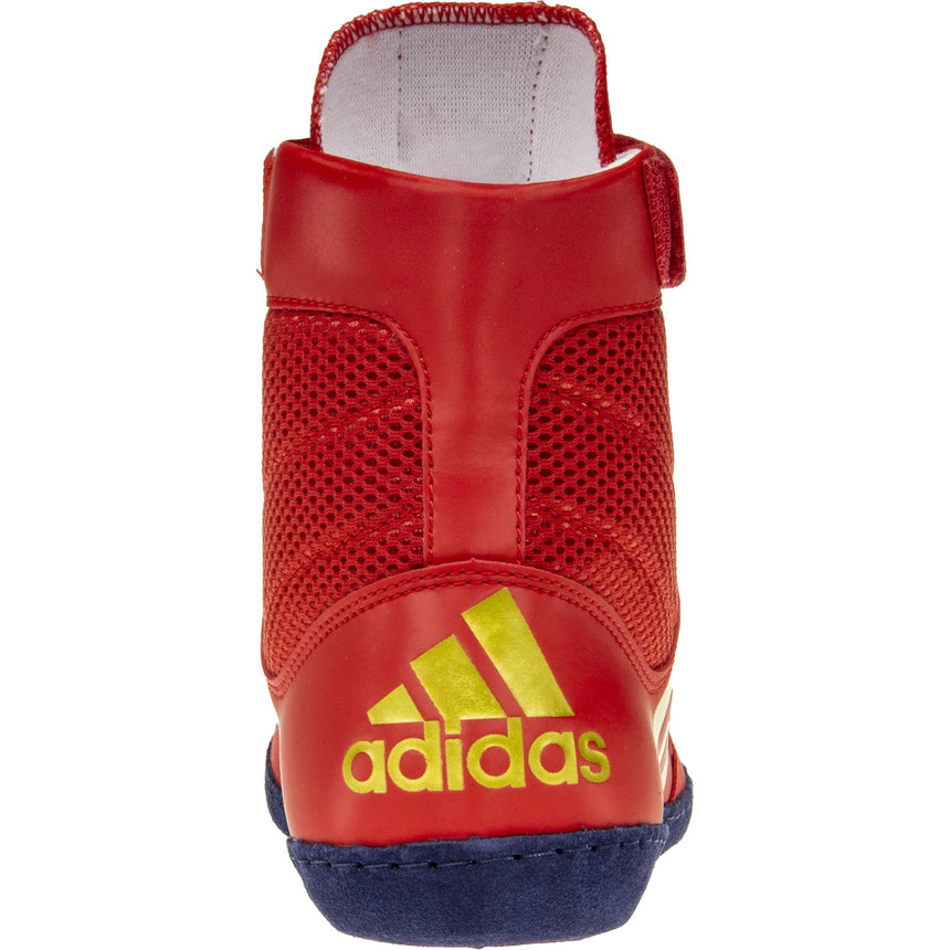 Adidas Combat Speed 5 Wrestling Shoes in Red, Gold, and Navy back view