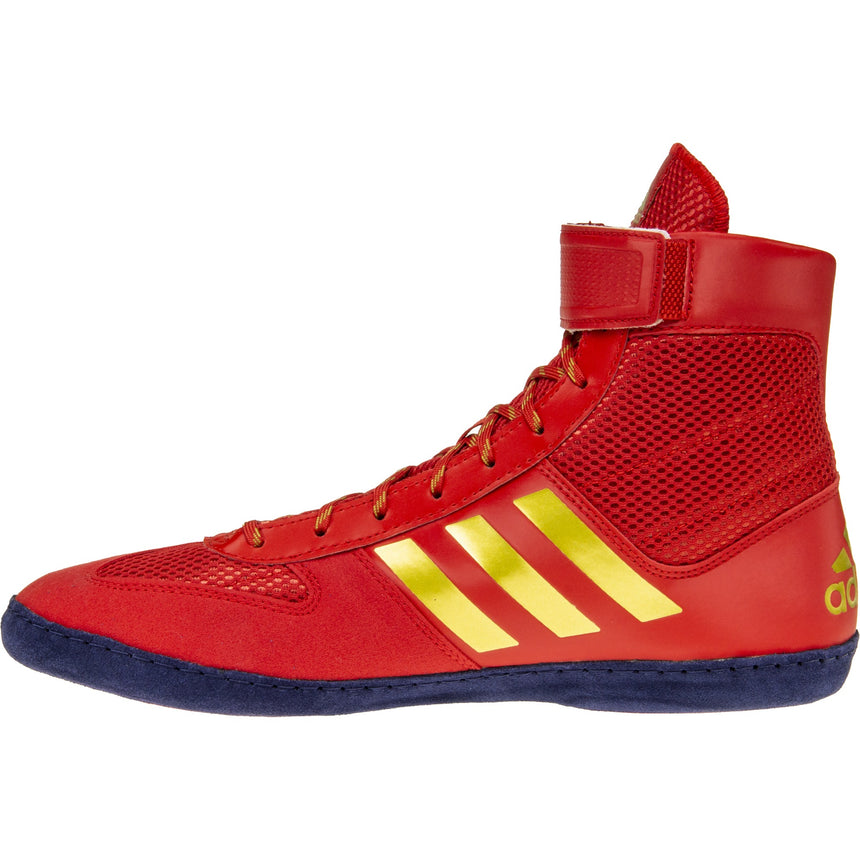 Adidas Combat Speed 5 Wrestling Shoes in Red, Gold, and Navy side view 2
