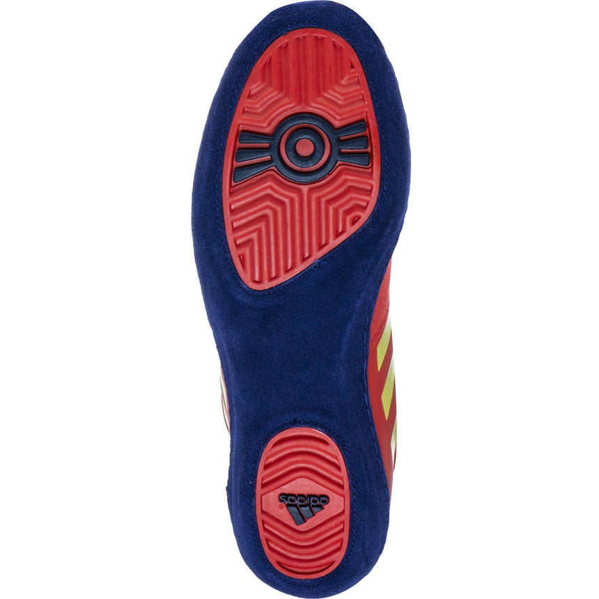 Adidas Combat Speed 5 Wrestling Shoes in Red, Gold, and Navy sole view