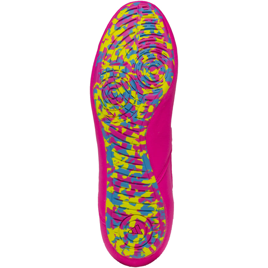 Adidas HVC 2 Kids Wrestling Shoes in Black, Cyan, and Pink sole view