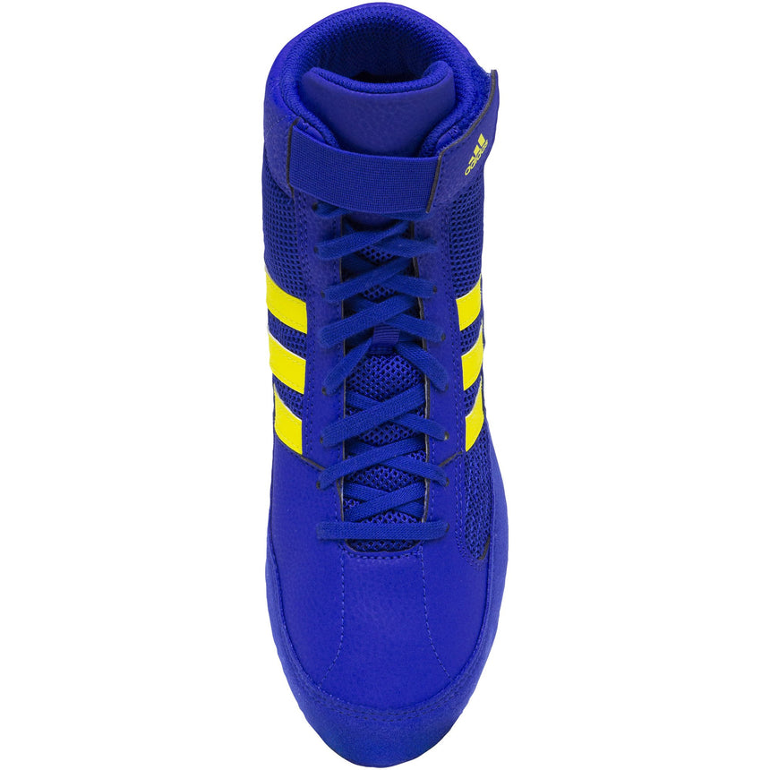 Adidas HVC 2 Kids Wrestling Shoes in Royal and Yellow top view