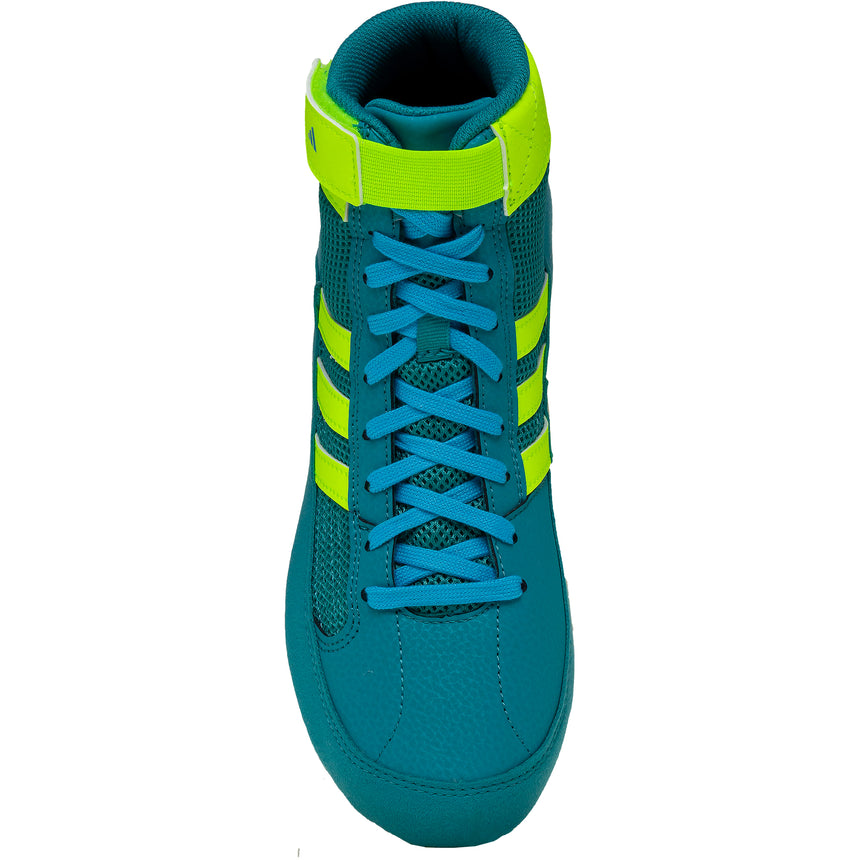 Adidas HVC 2 Kids Wrestling Shoes in Teal, Green, and Cyan top view