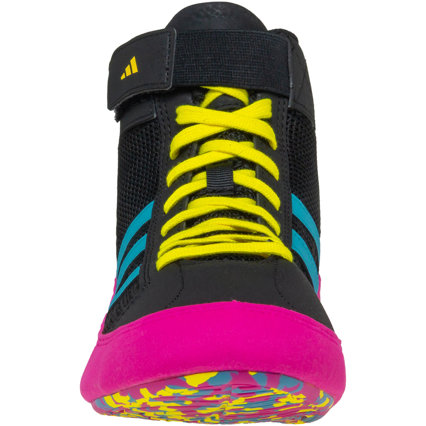 Adidas HVC 2 Wrestling Shoes in Black, Cyan and Pink front view