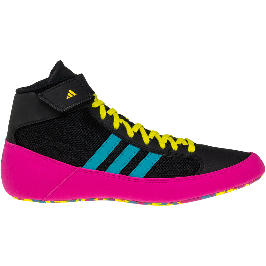 Adidas HVC 2 Wrestling Shoes in Black, Cyan and Pink side view