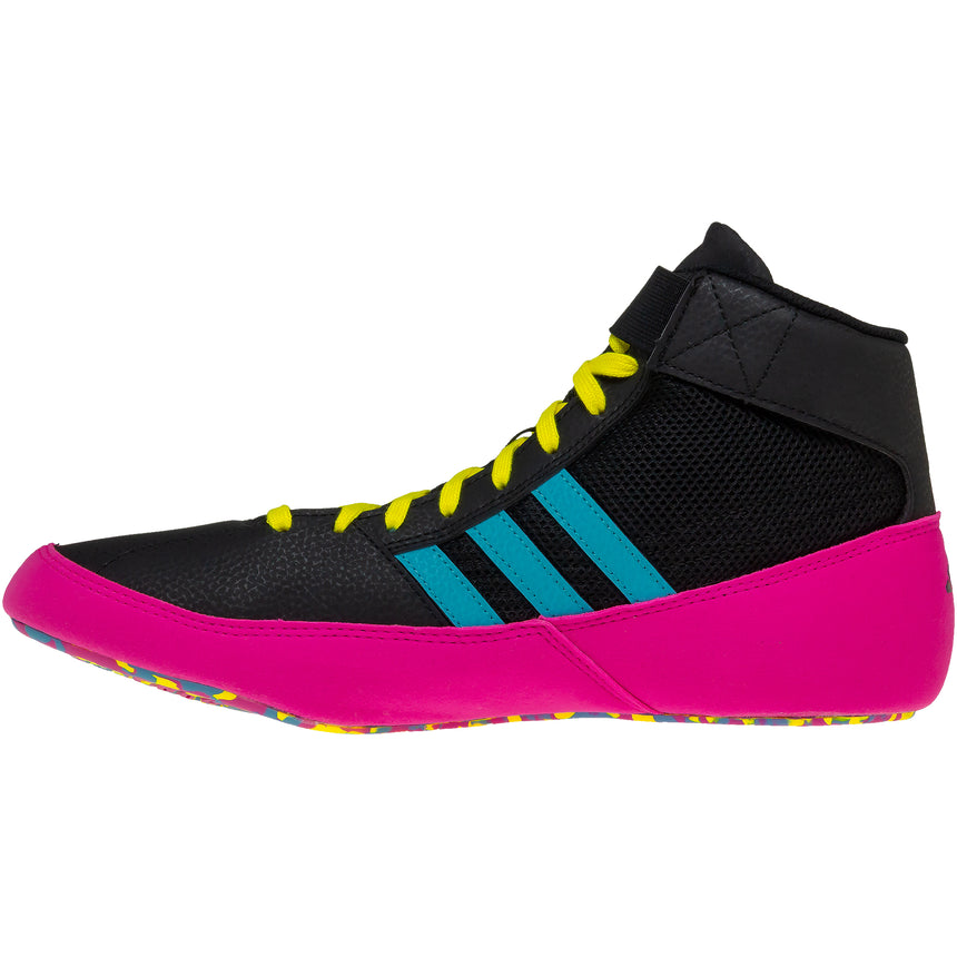 Adidas HVC 2 Wrestling Shoes in Black, Cyan and Pink side view 2