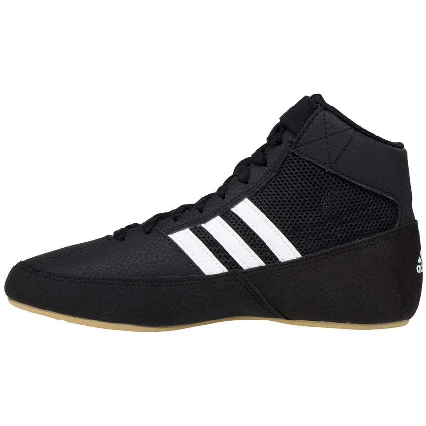 Adidas HVC 2 Wrestling Shoes in Black, White, and Gum side view 2