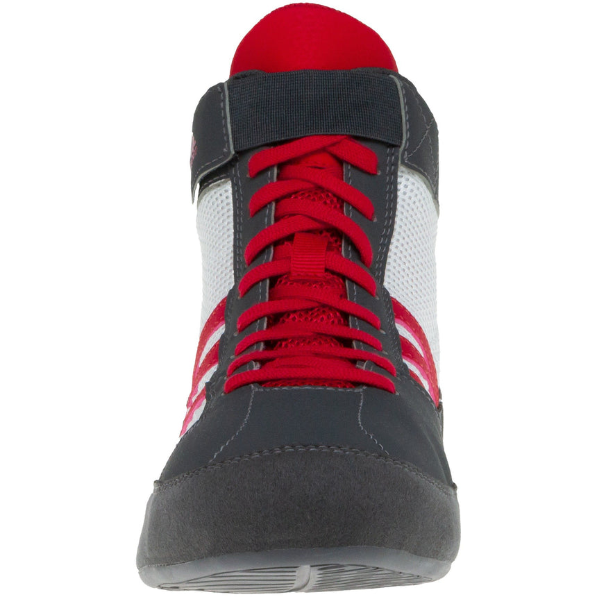 Adidas HVC 2 Wrestling Shoes in White, Grey, and Red front view