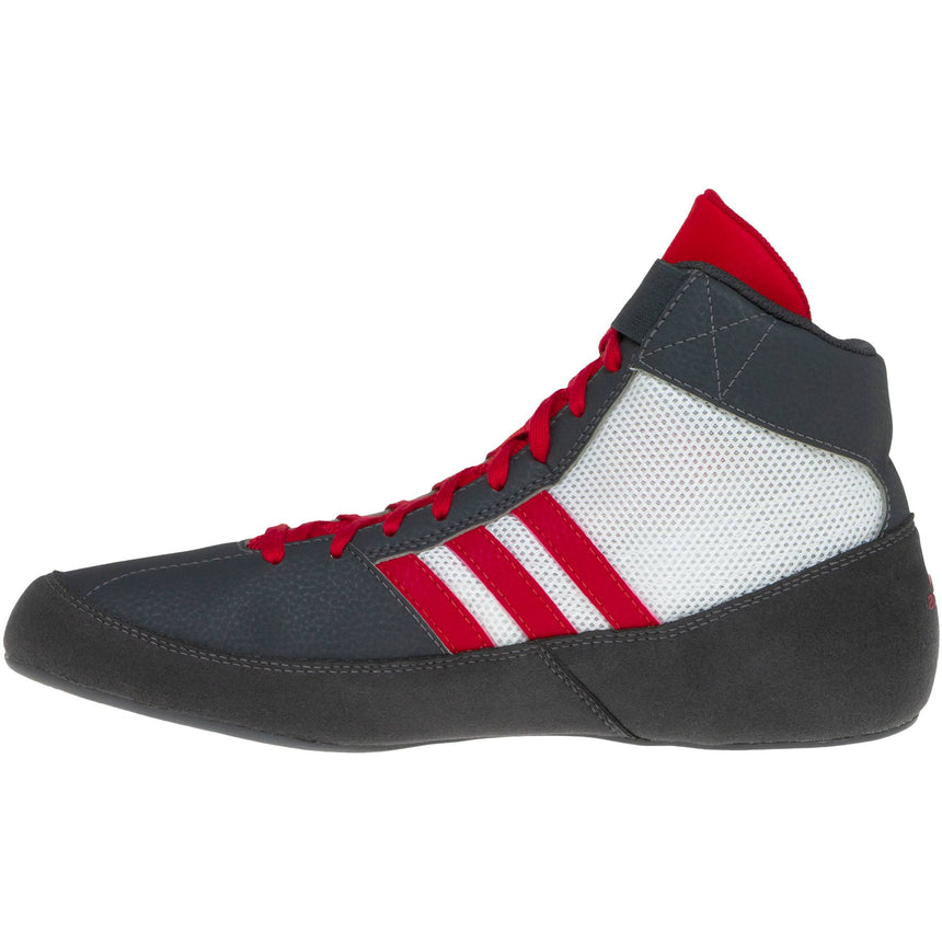 Adidas HVC 2 Wrestling Shoes in White, Grey, and Red side view 2