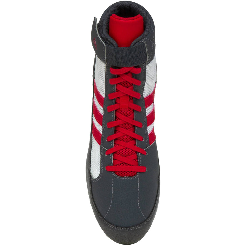 Adidas HVC 2 Wrestling Shoes in White, Grey, and Red top view