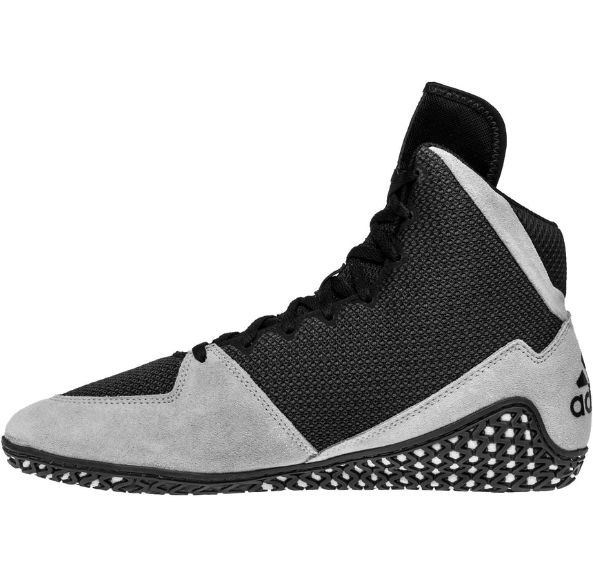 Adidas Mat Wizard 5 Wrestling Shoes in Black, Grey and White side view 2