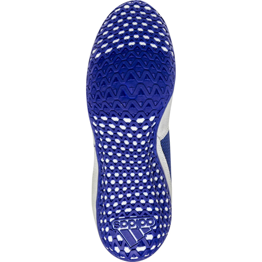 Adidas Mat Wizard 5 Wrestling Shoes in Blue, Grey, and White sole view