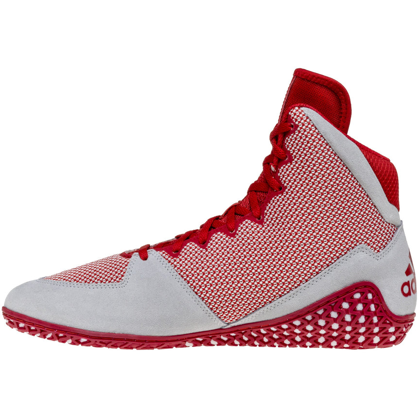 Adidas Mat Wizard 5 Wrestling Shoes in Red, Grey, and White side view 2