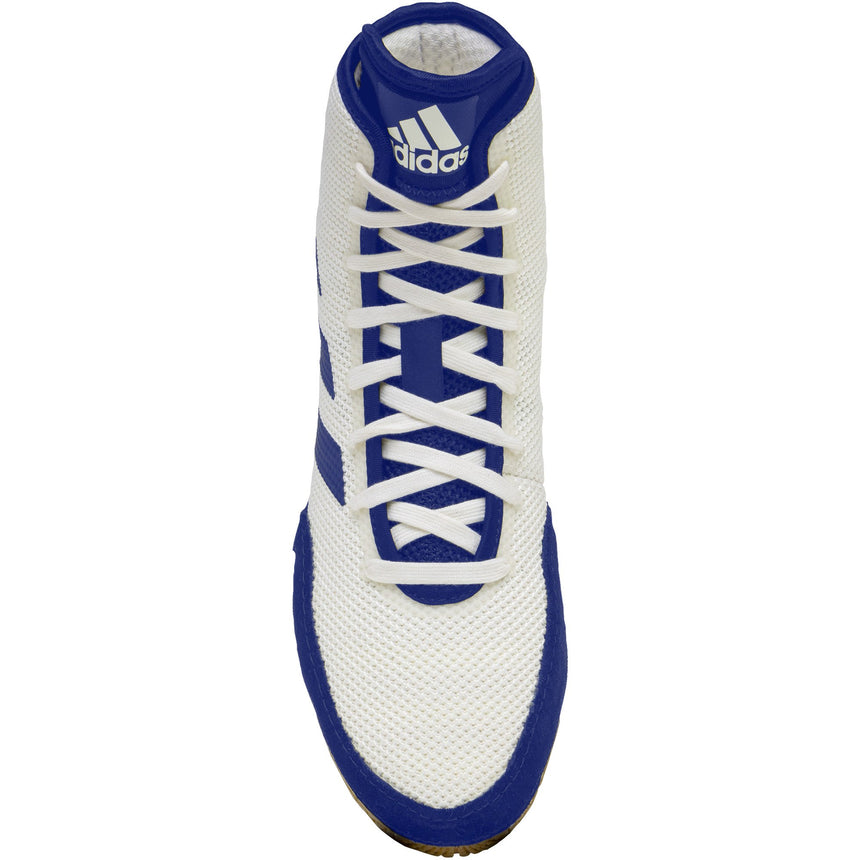 Adidas Tech Fall 2 Closeout Wrestling Shoes in White and Royal top view