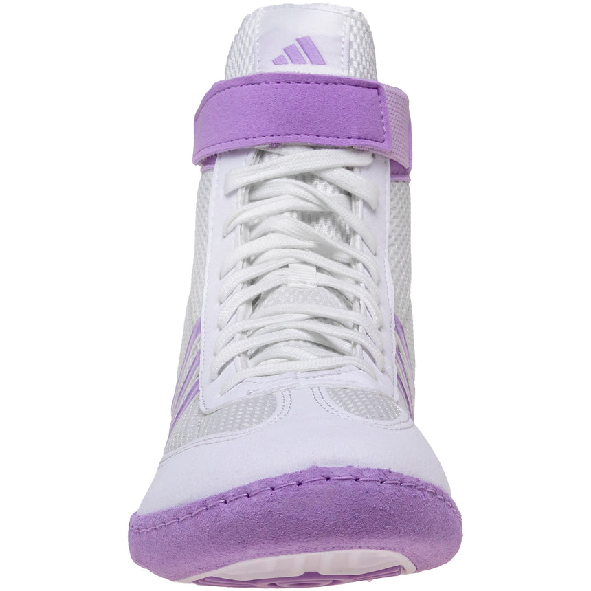 Adidas Women’s Combat Speed 4 Wrestling Shoes in White and Purple front view