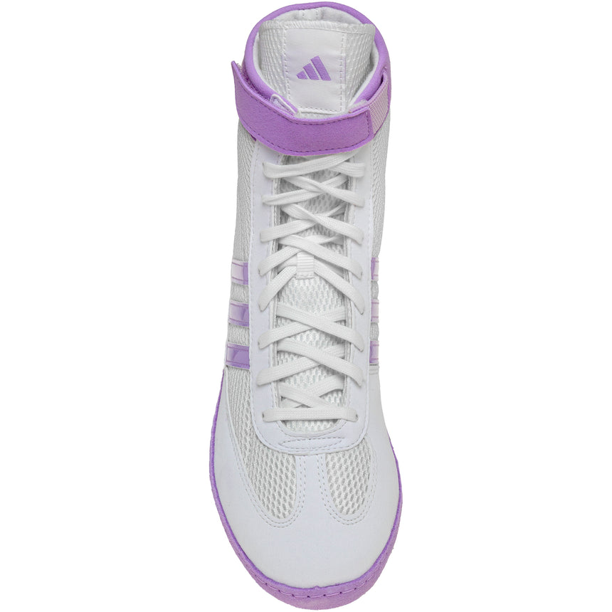 Adidas Women’s Combat Speed 4 Wrestling Shoes in White and Purple top view