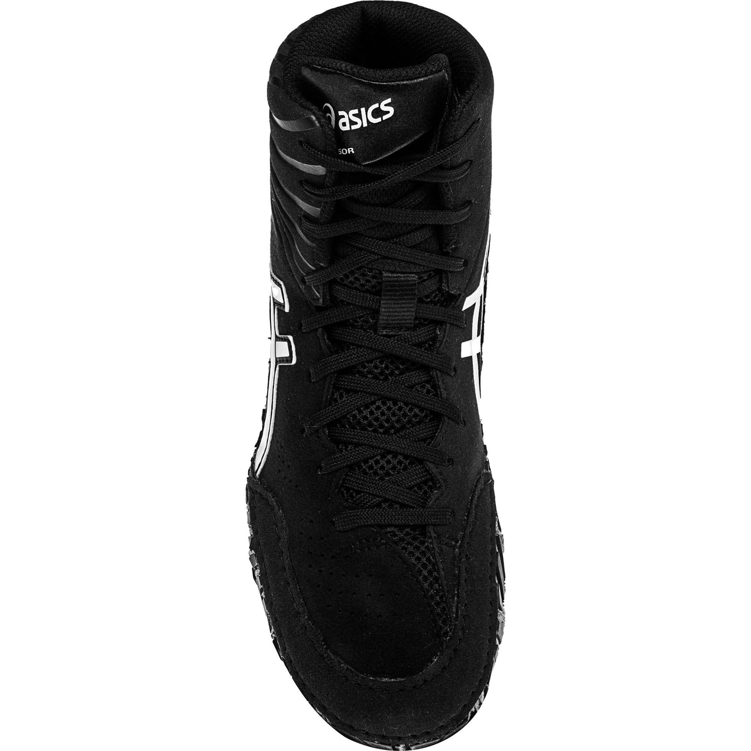 ASICS Aggressor 5 Wrestling Shoes in Black and White top view