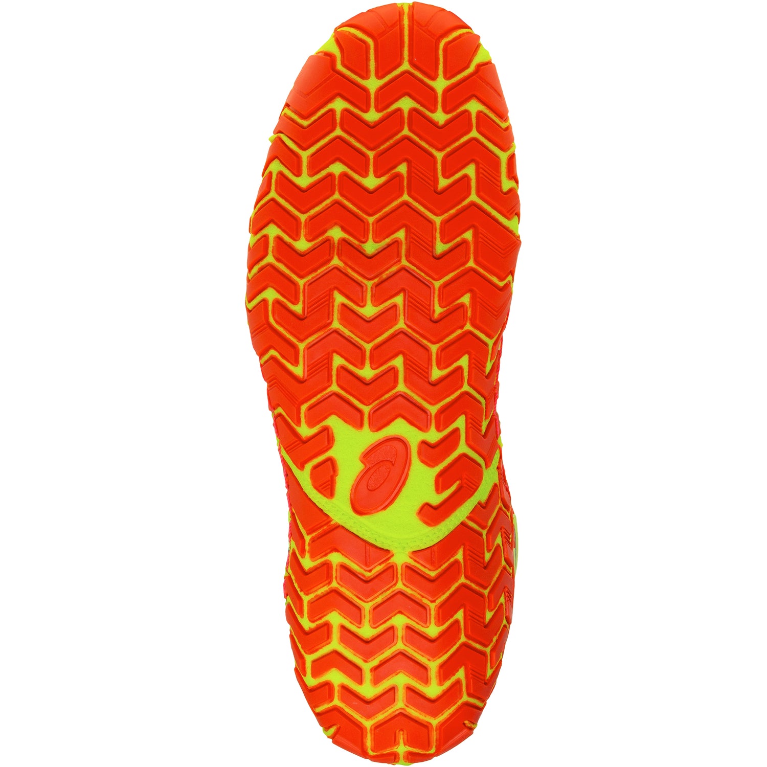 ASICS Aggressor 5 Wrestling Shoes in Safety Yellow, Black, and Orange sole view