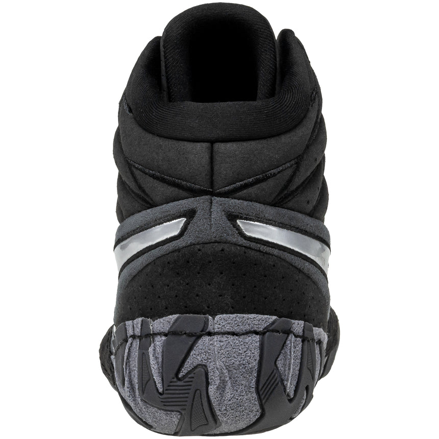 ASICS Aggressor 6 Wrestling Shoes in Black and Silver back view