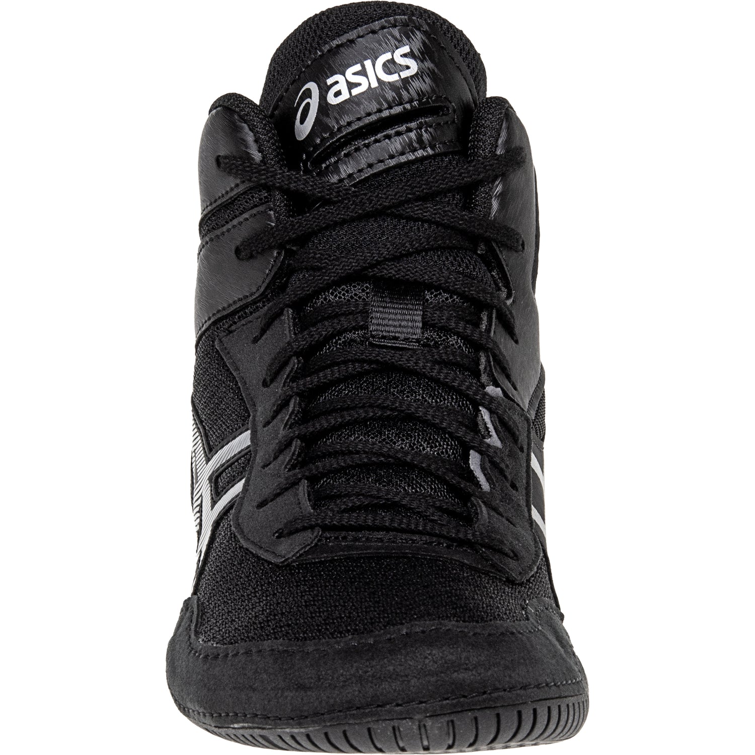 ASICS Matcontrol 3 Wrestling Shoes in Black and Silver front view