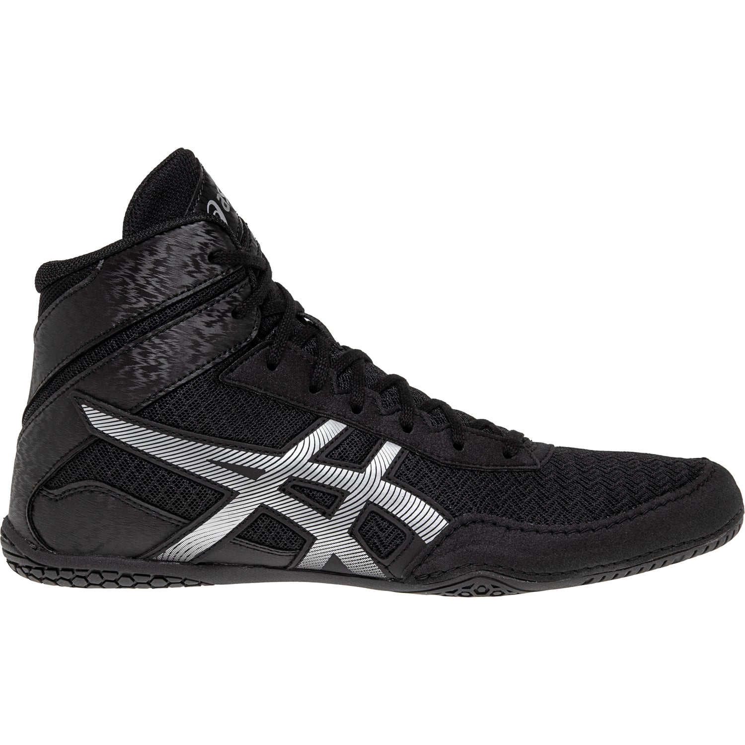 ASICS Matcontrol 3 Wrestling Shoes in Black and Silver side view