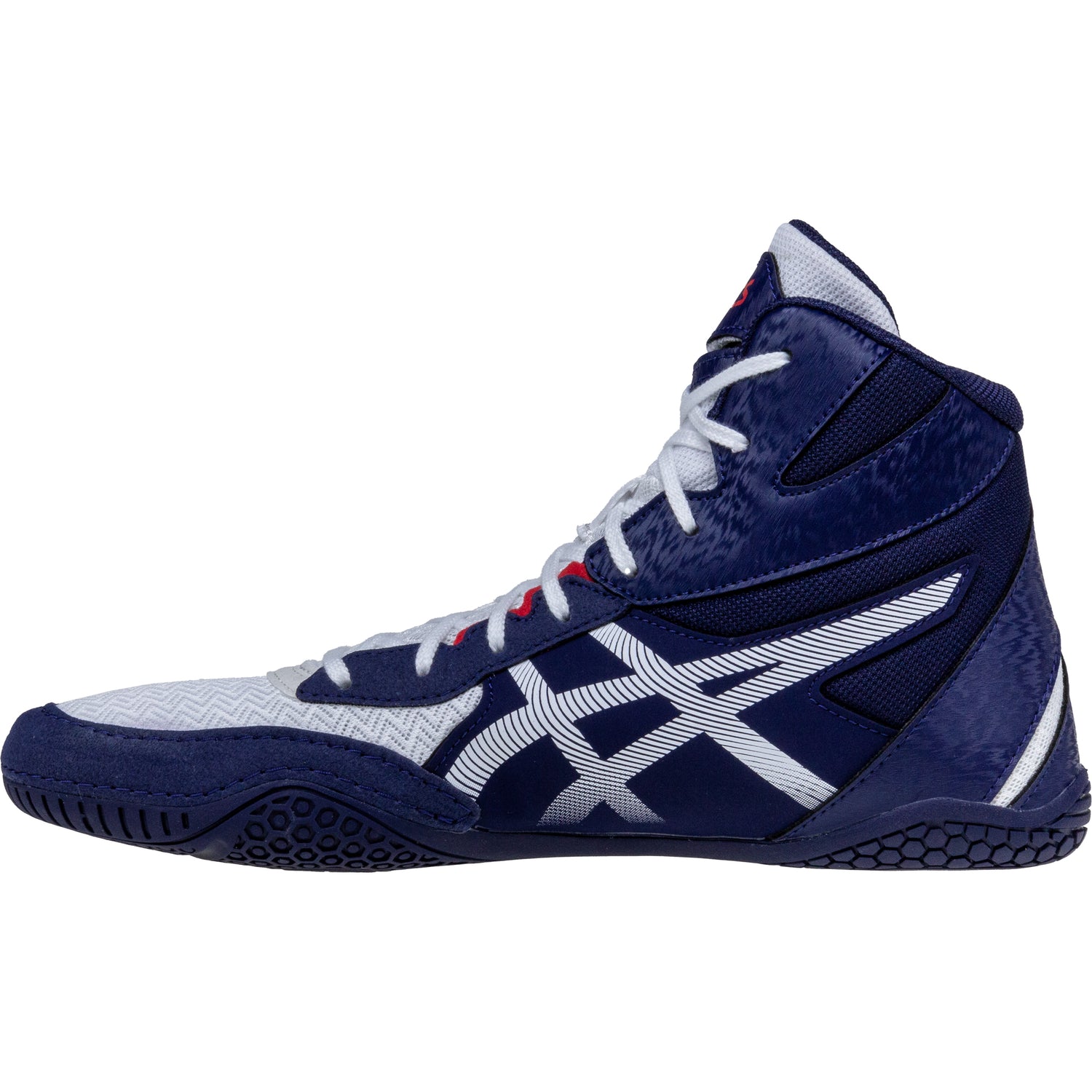 ASICS Matcontrol 3 Wrestling Shoes in Red, White, and Blue side view 2