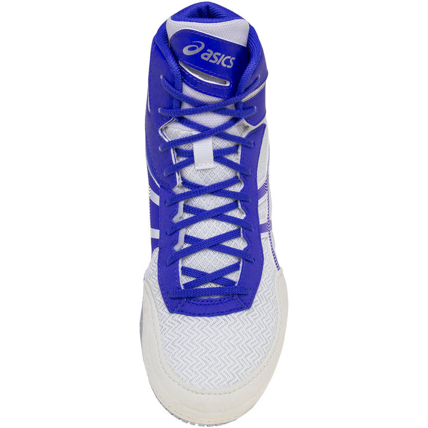 ASICS Matcontrol 3 Wrestling Shoes in White and Royal top view
