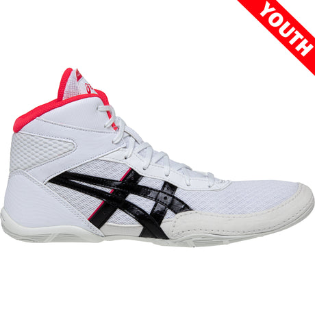 ASICS Matflex 7 Kids Wrestling Shoes in White, Black, and Pink side view