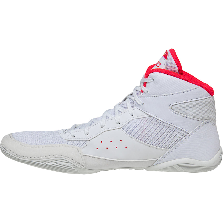 ASICS Matflex 7 Kids Wrestling Shoes in White, Black, and Pink side view 2