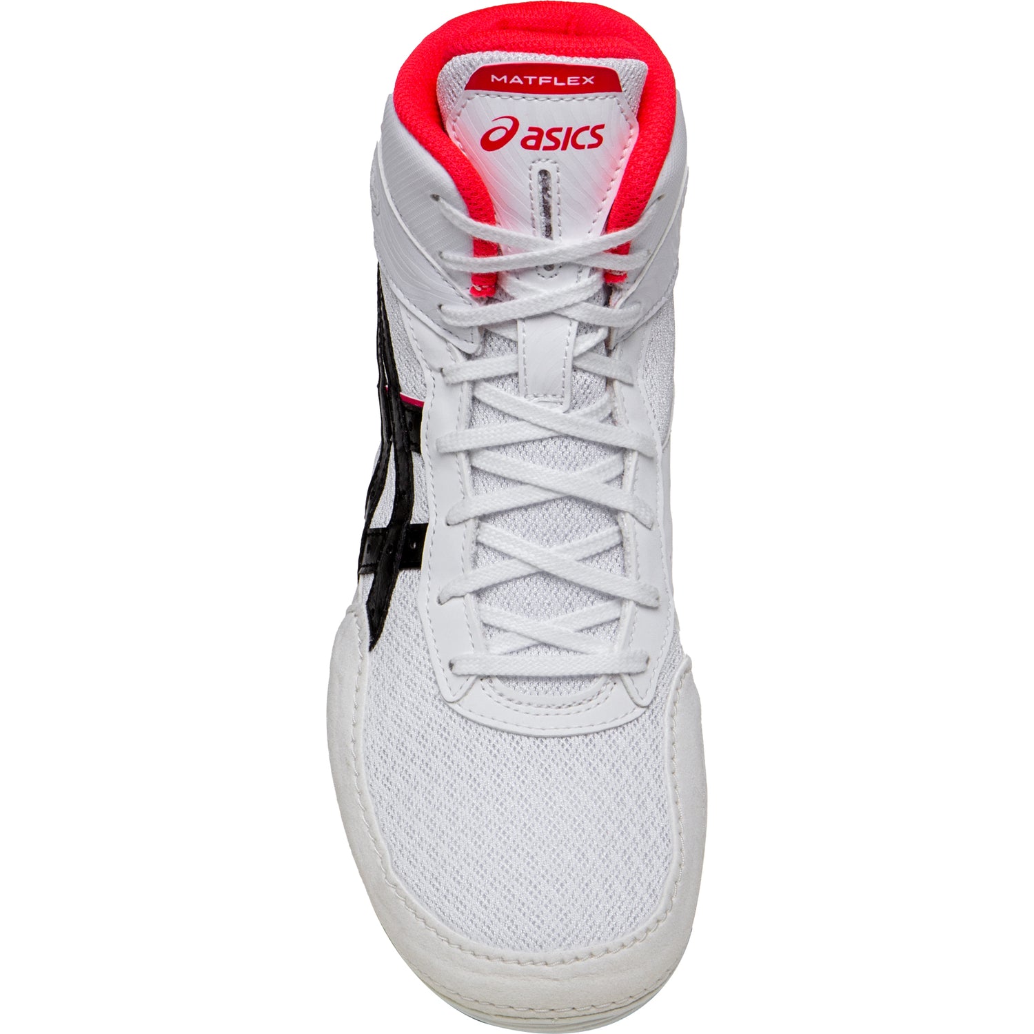 ASICS Matflex 7 Kids Wrestling Shoes in White, Black, and Pink top view