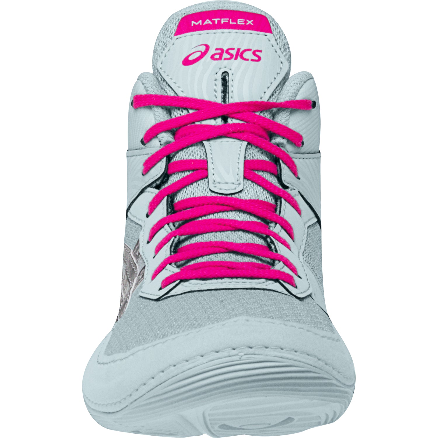ASICS Matflex 7 Wrestling Shoes in Grey and Silver front view