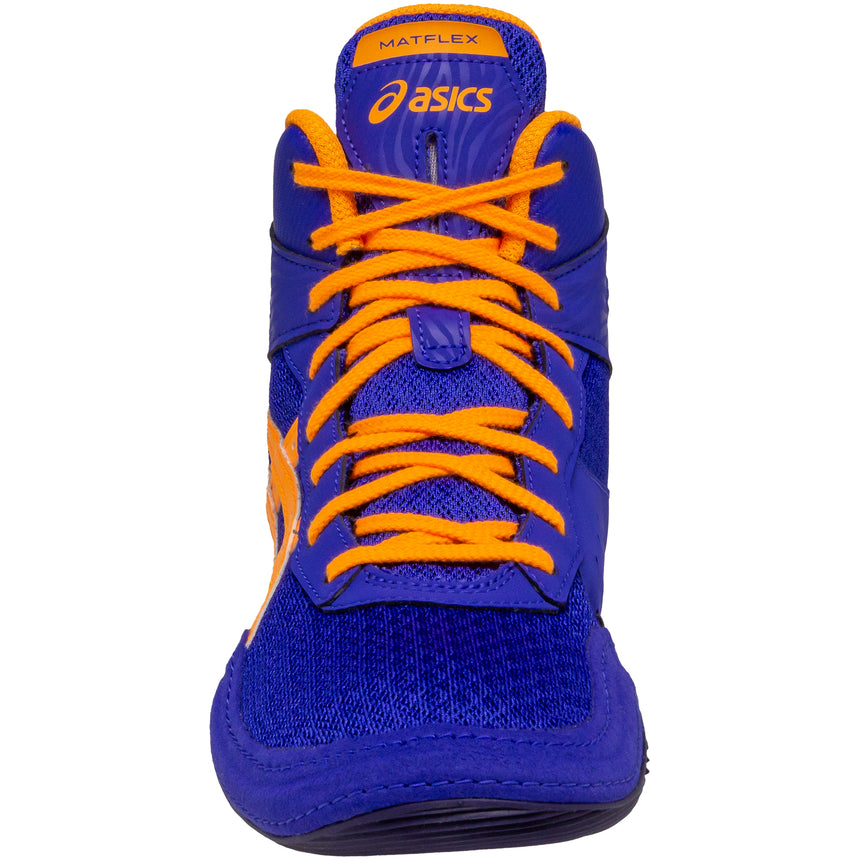 ASICS Matflex 7 Wrestling Shoes in Royal and Orange front view