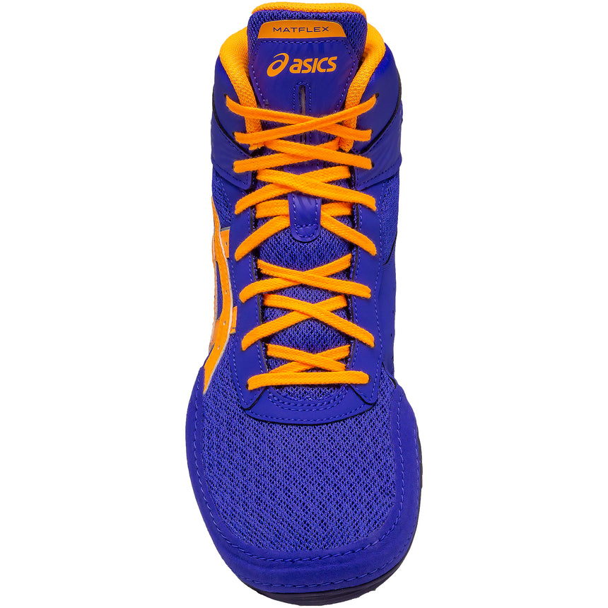ASICS Matflex 7 Wrestling Shoes in Royal and Orange top view