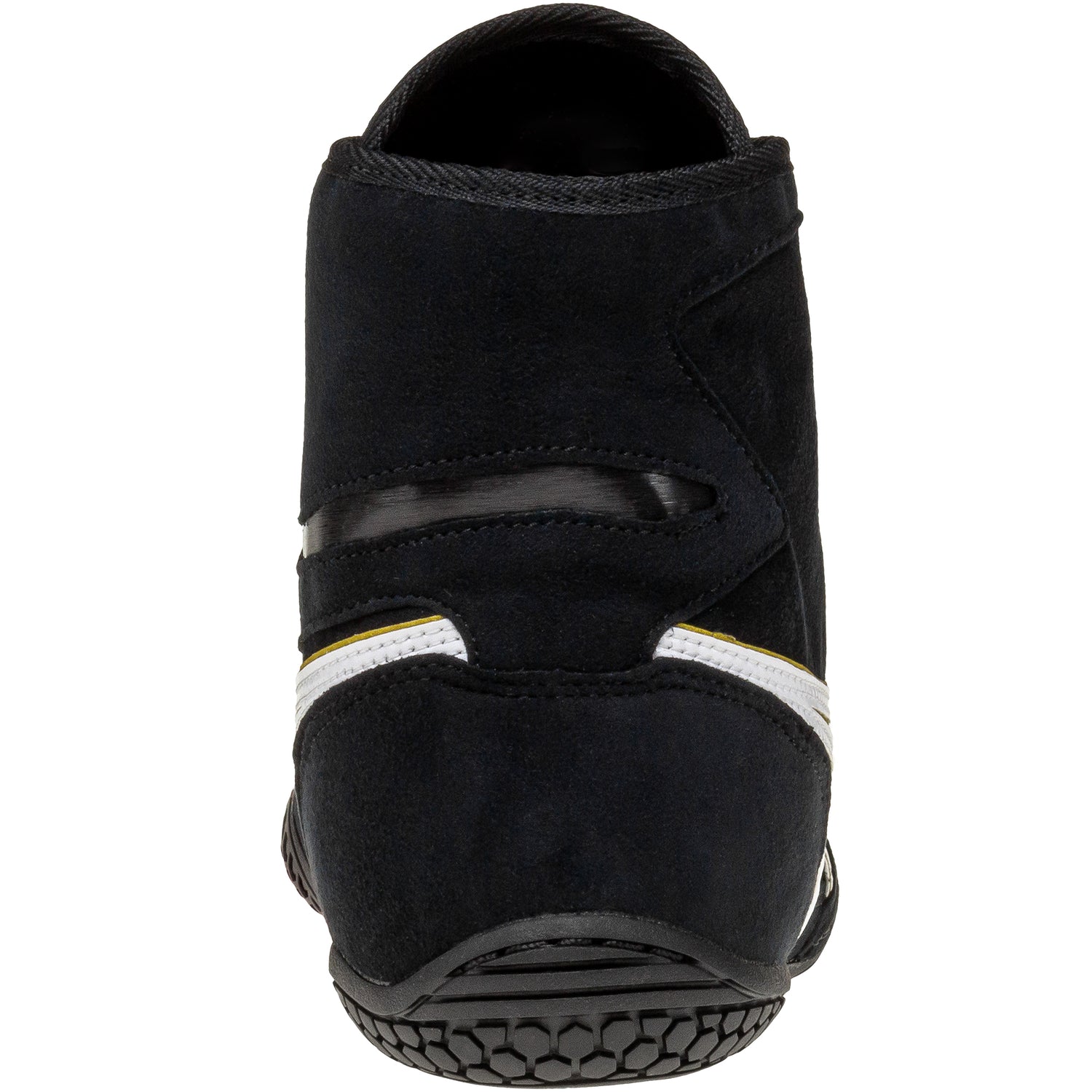 ASICS Prime Attack Wrestling Shoes in Black and White back view