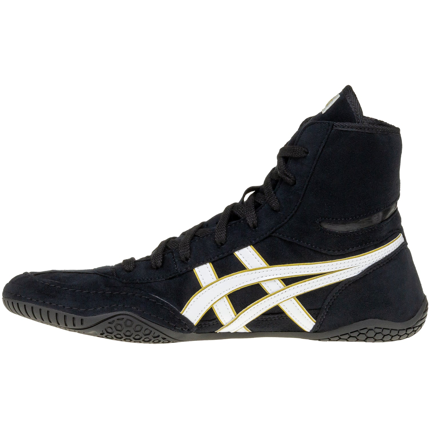 ASICS Prime Attack Wrestling Shoes in Black and White side view 2