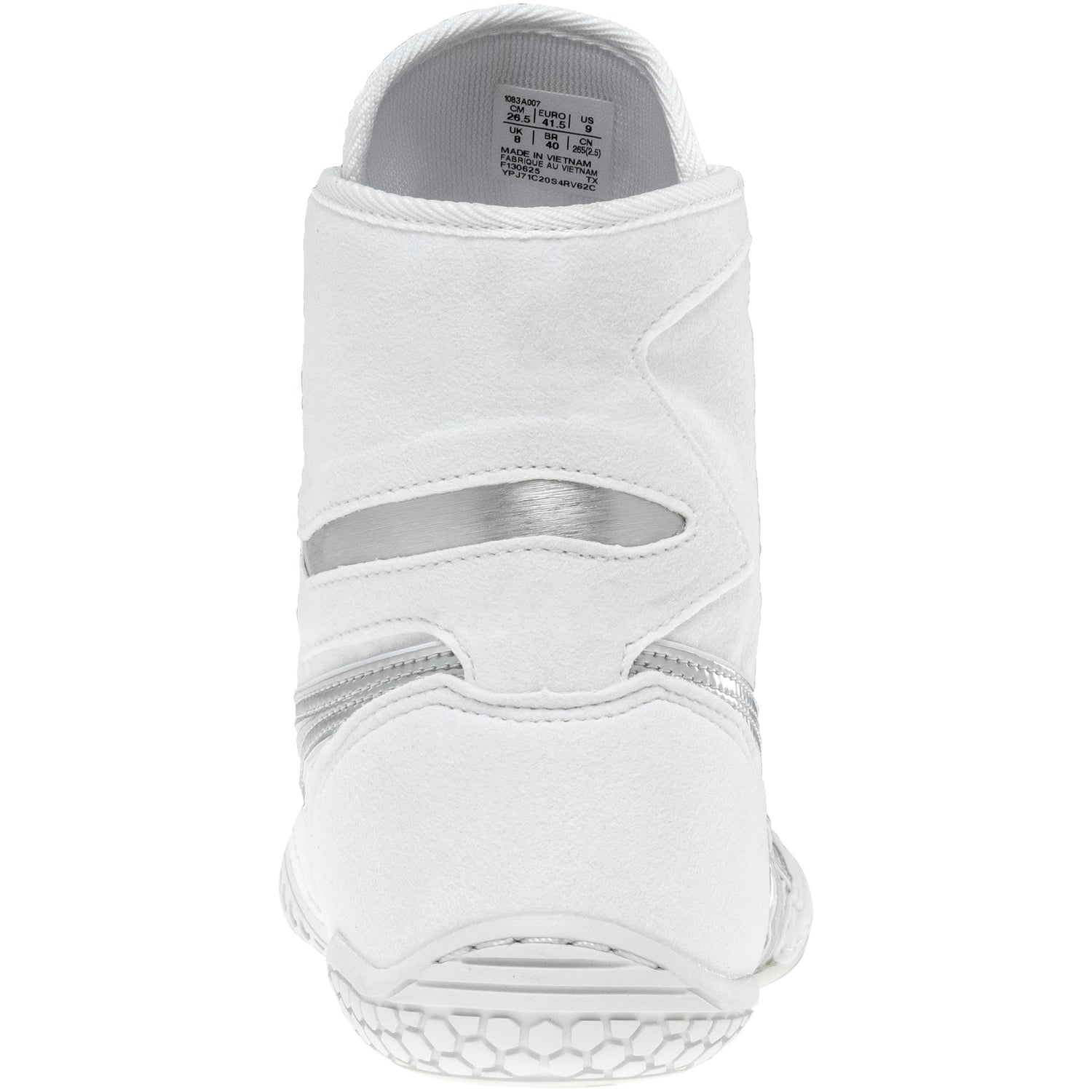ASICS Prime Attack Wrestling Shoes in White and Pure Silver back view