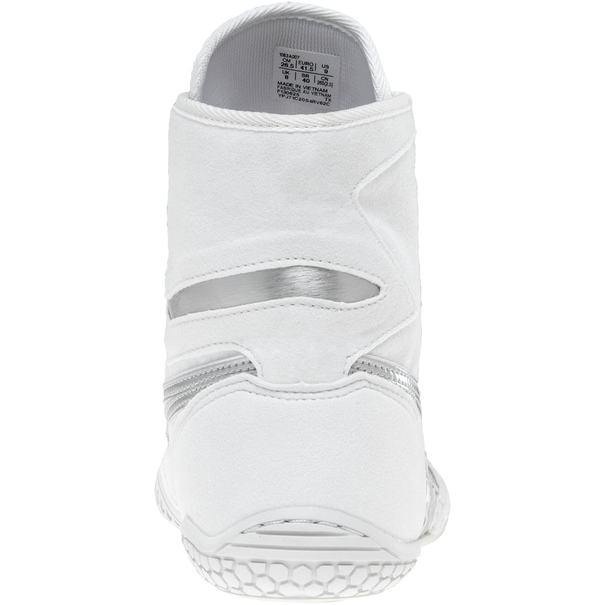 ASICS Prime Attack Wrestling Shoes in White and Pure Silver back view