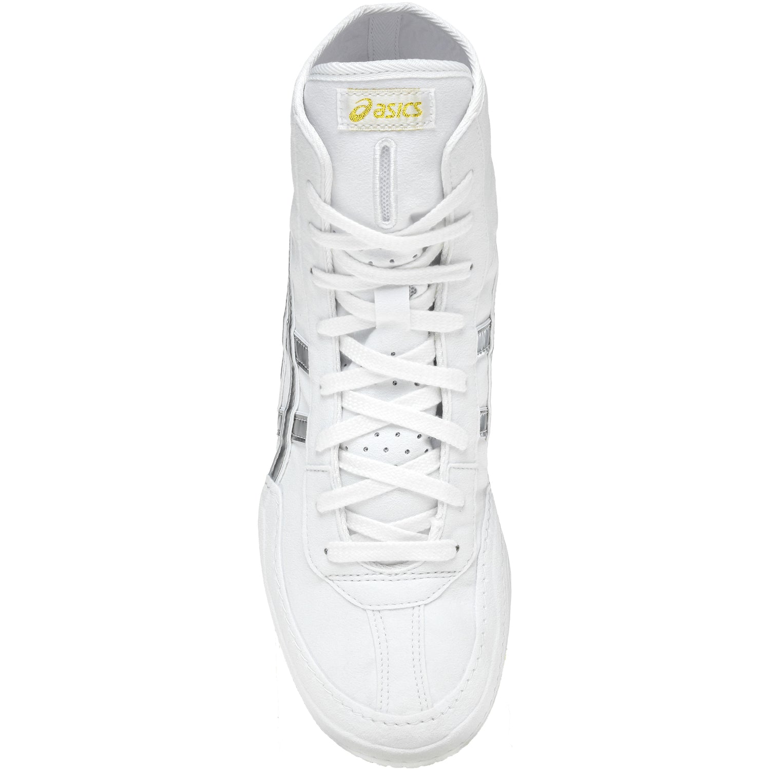 ASICS Prime Attack Wrestling Shoes in White and Pure Silver top view