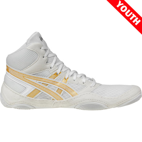 ASICS Snapdown 4 Kids Wrestling Shoes in White and Gold side view