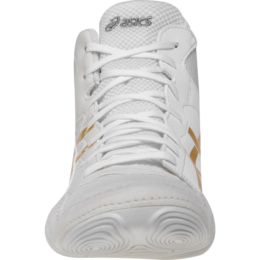 ASICS Snapdown 4 Wrestling Shoes in White and Gold front view
